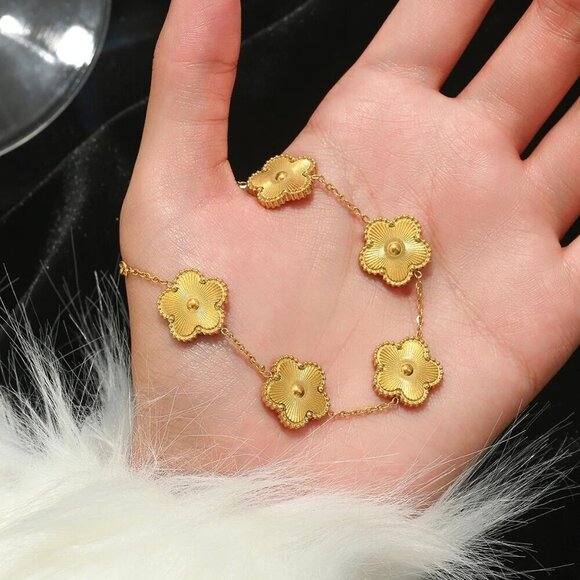 Gold-Toned Stainless Steel Flower Motif Bracelet - Picture 3 of 5